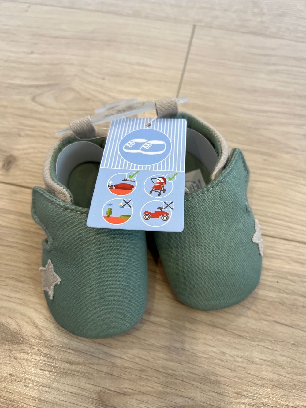 Sterntaler Mint Green Baby Slip-On Shoes with Star Appliques
